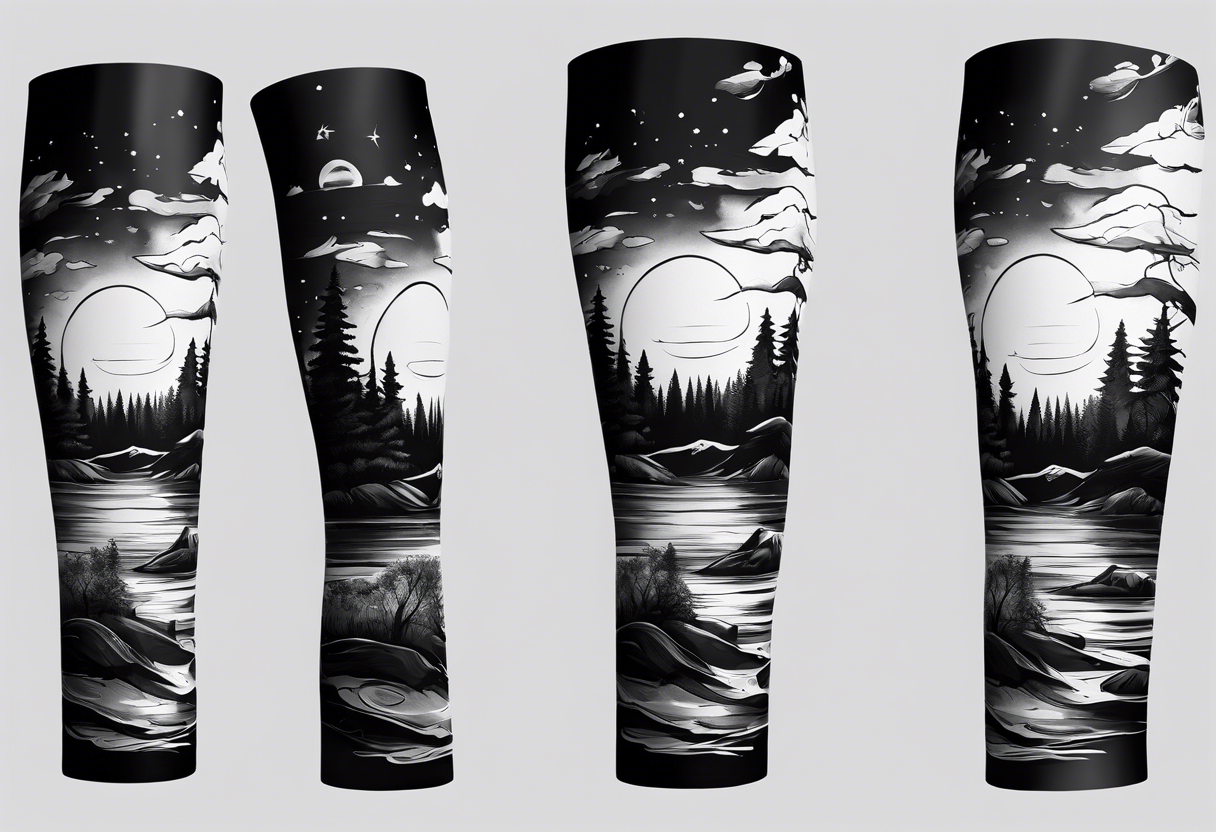 forearm sleeve, time, stairs, forest tattoo idea