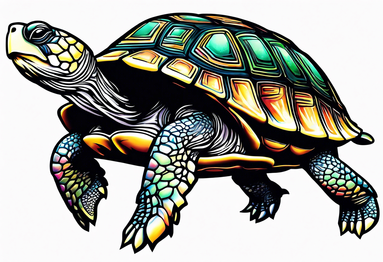 Turtle running upright across the finish line of a marathon tattoo idea