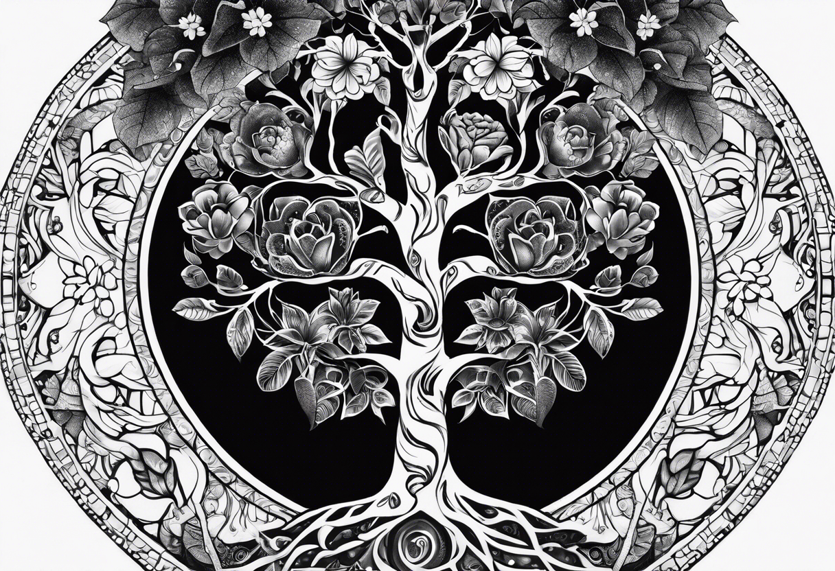 Anatomical arm sleeve.  DNA helix embedded in the tree of life.  the  heart, skeleton, lungs and brain having a nature aspect or floral aspect to them. Mandala's and flowers to fill in the space tattoo idea