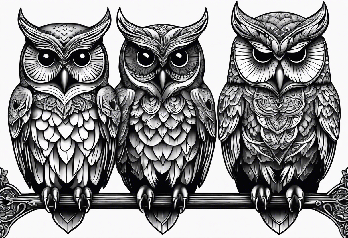 Owls 
Hear no evil, see no evil, speak no evil tattoo idea