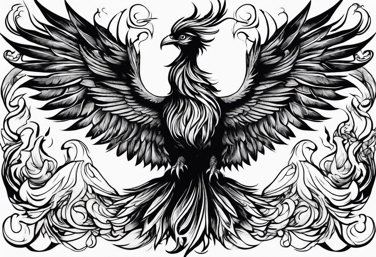 Phoenix bird rising from ashes and flame tattoo idea