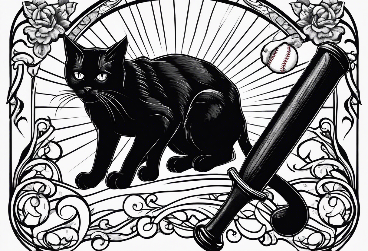 black cat hold a baseball bat tattoo idea