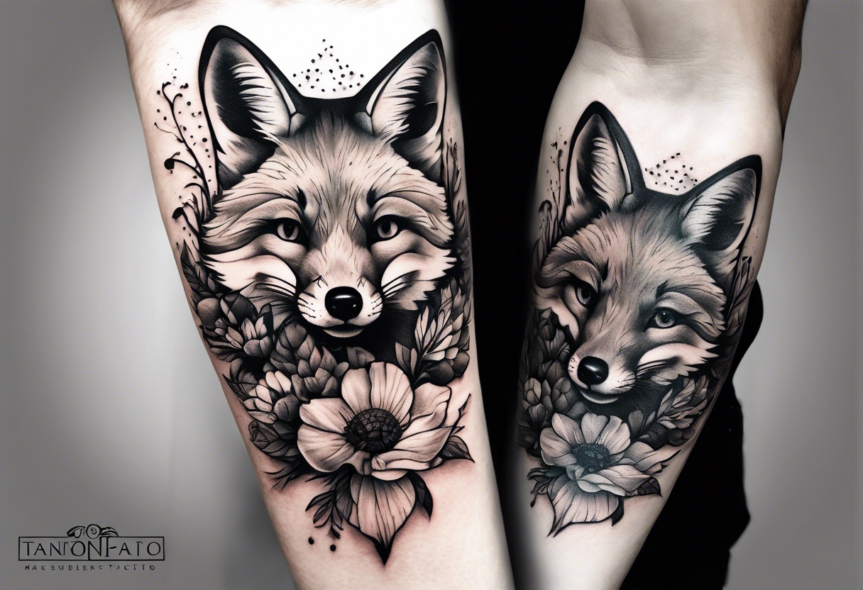 A forearm tattoo of a fox running and a honey bee tattoo idea