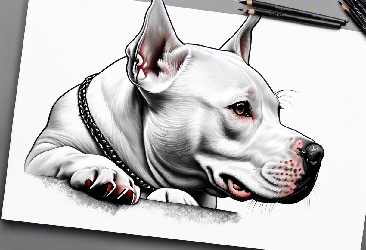 white pitbull pointed ears, paw tattoo idea