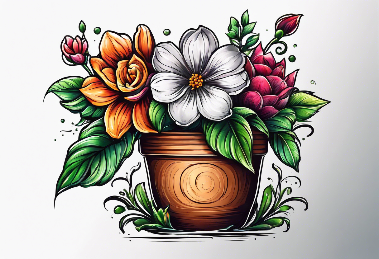 a small flowerpot with a flower that is getting ready to bloom tattoo idea