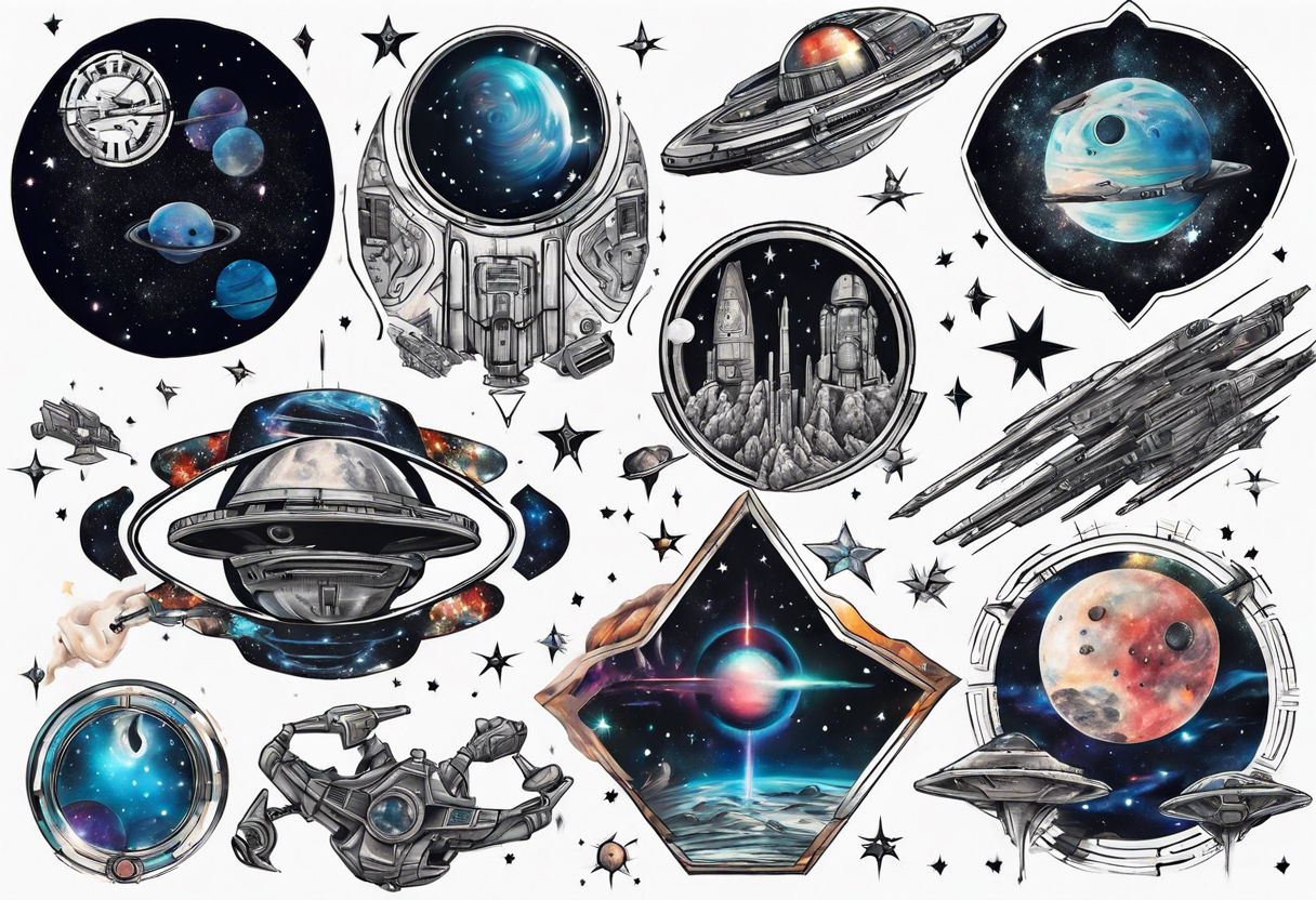 interstellar galactic star wars sleeve tattoo idea