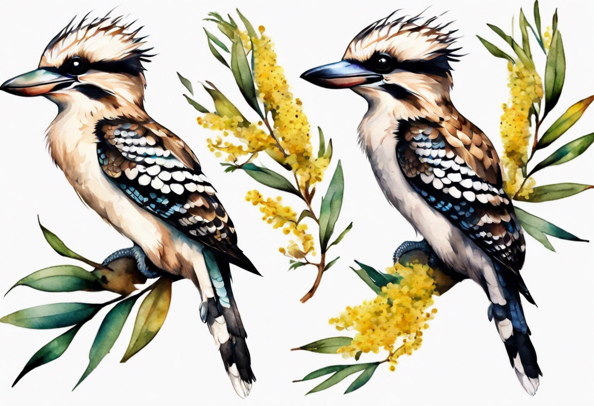 kookaburra sitting on wattle leaves tattoo idea