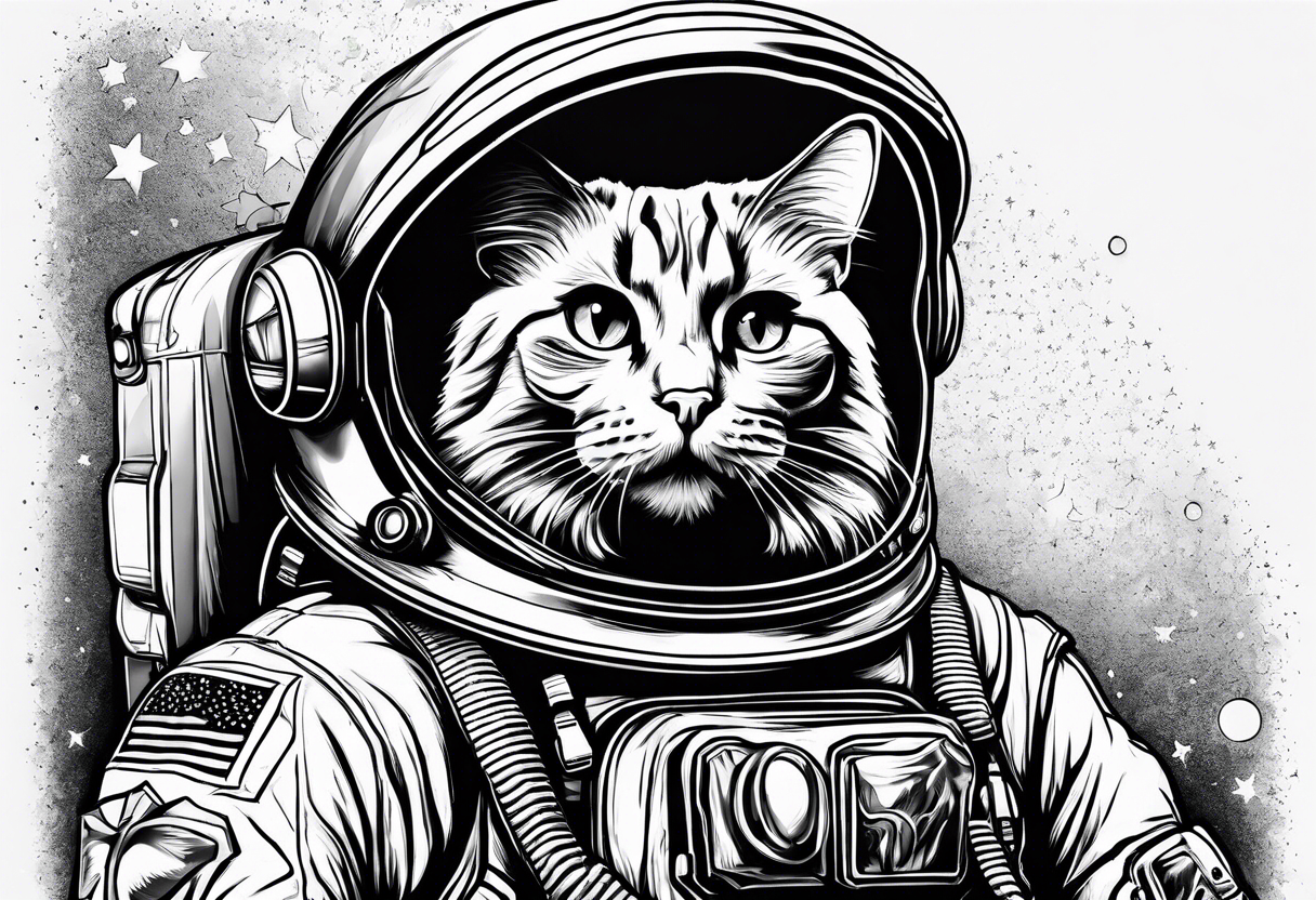 full body astronaut cat tattoo idea