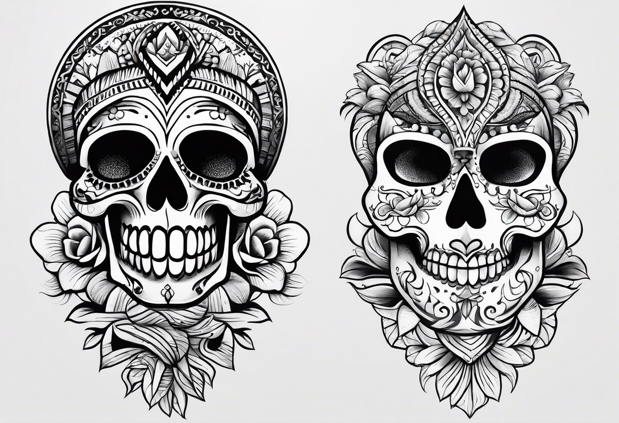 Black and white Mexican style sleeve tattoo idea