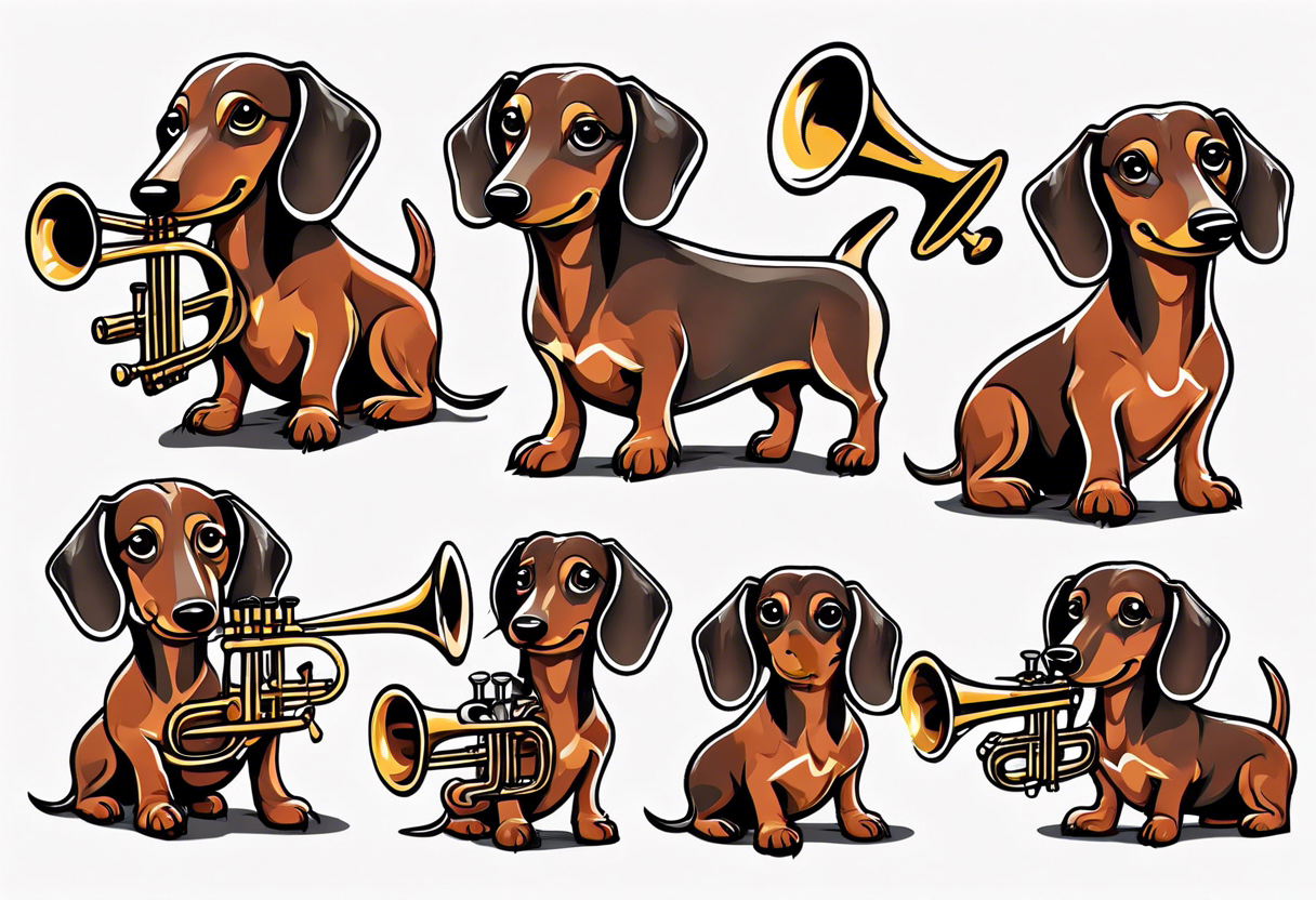 dachshund playing trumpet tattoo idea