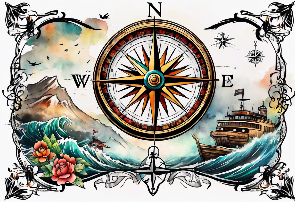 I want a compass combine with Mugiwara Luffy tattoo idea