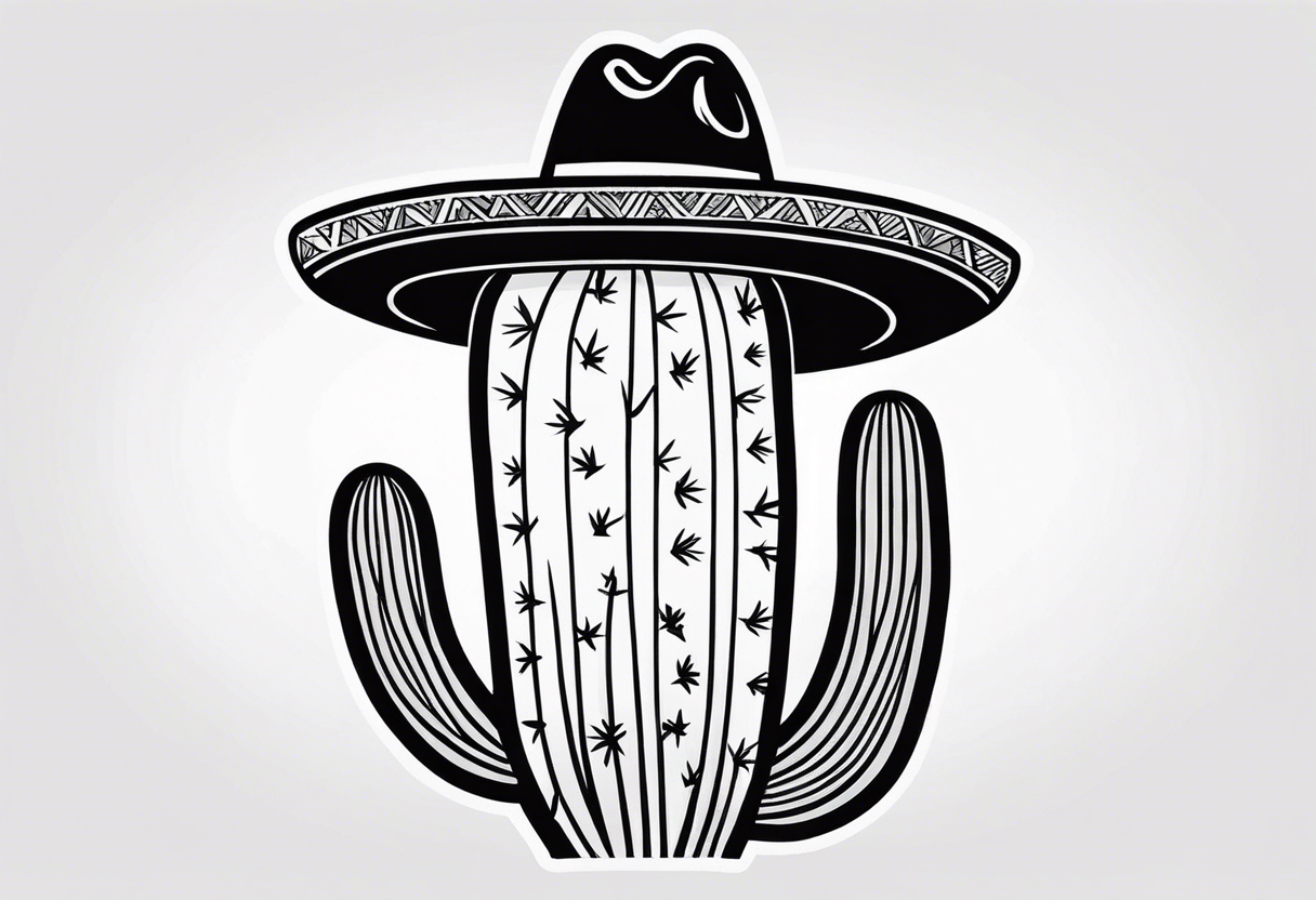 wide Cactus wearing a sombrero black and grey tattoo idea