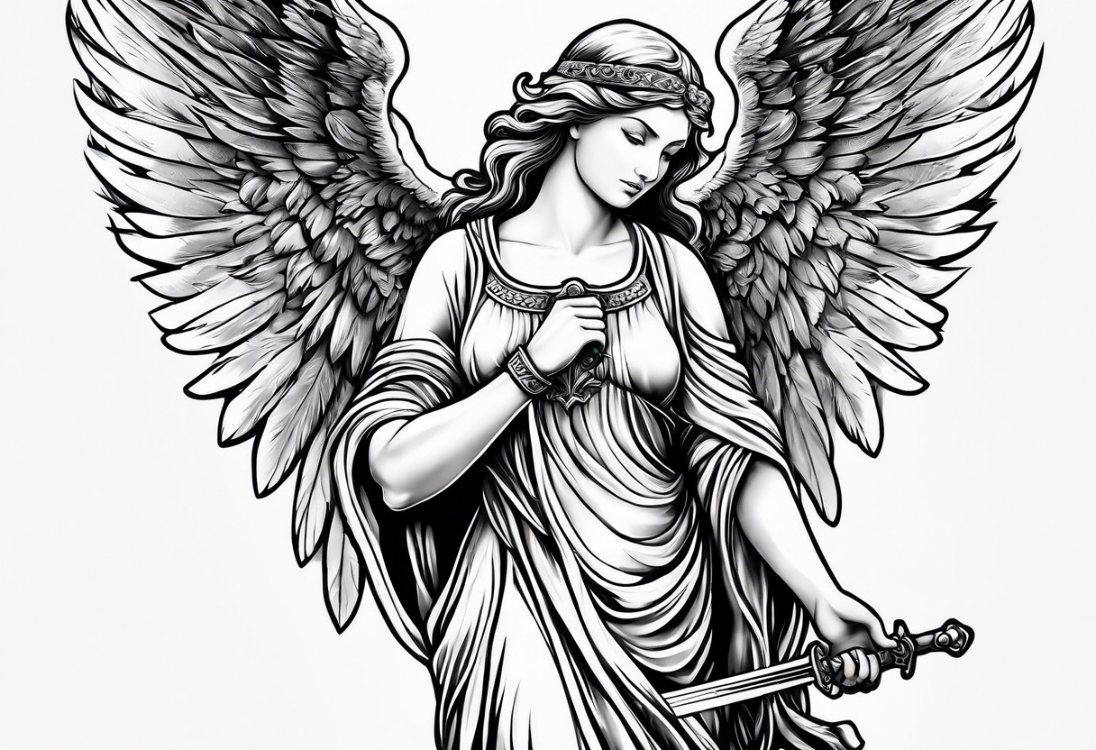 Guardian angel holding sword tattoo idea