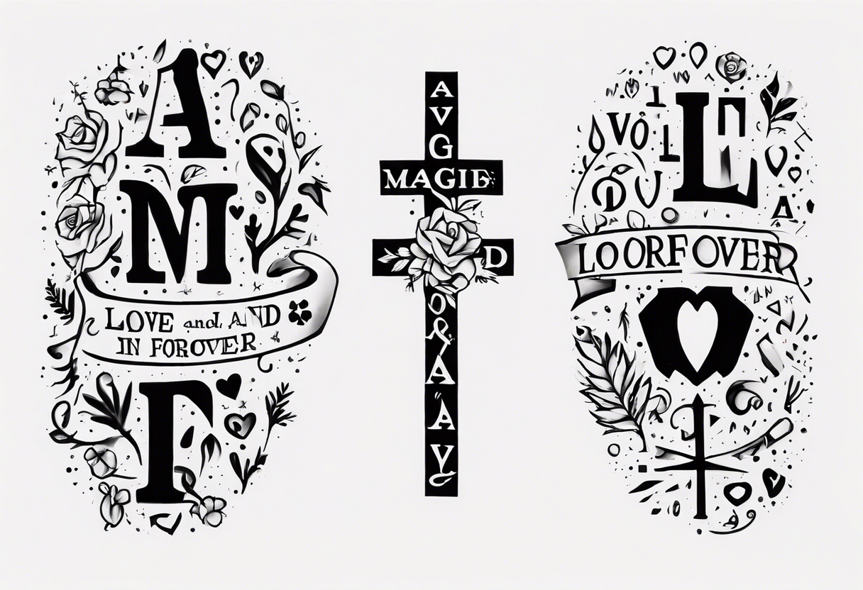 The words Maggie and Lucas and Love and Forever in a crossword puzzle tattoo idea