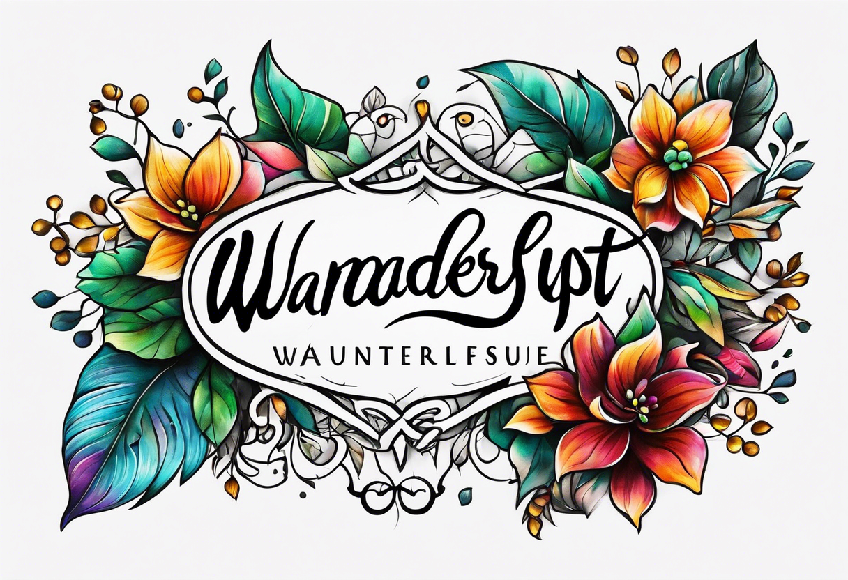 Spell out the word wanderlust in cursive tattoo idea