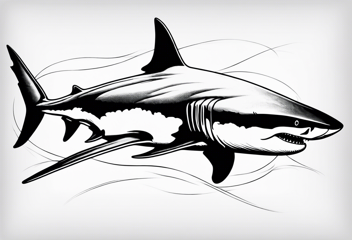 Great white shark outline with no shading but grunge tattoo idea