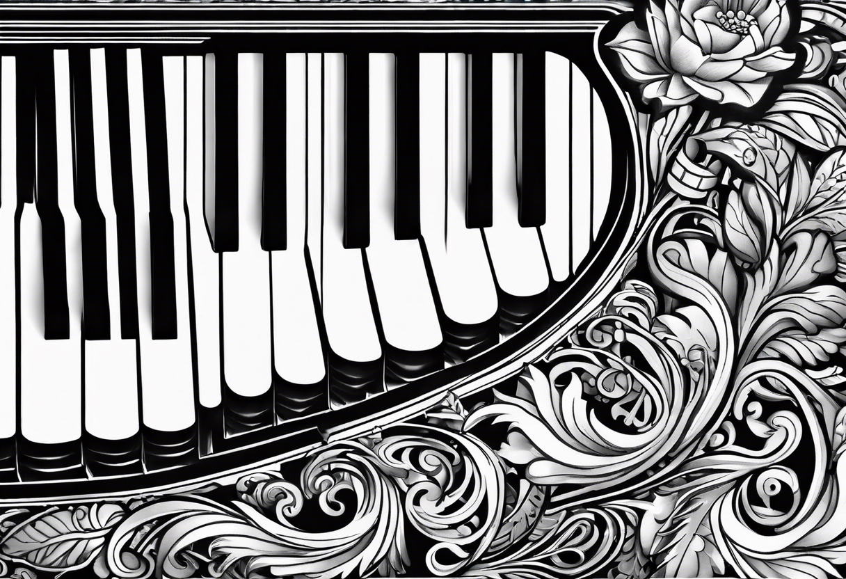 just the keys of a piano with drum sticks tattoo idea