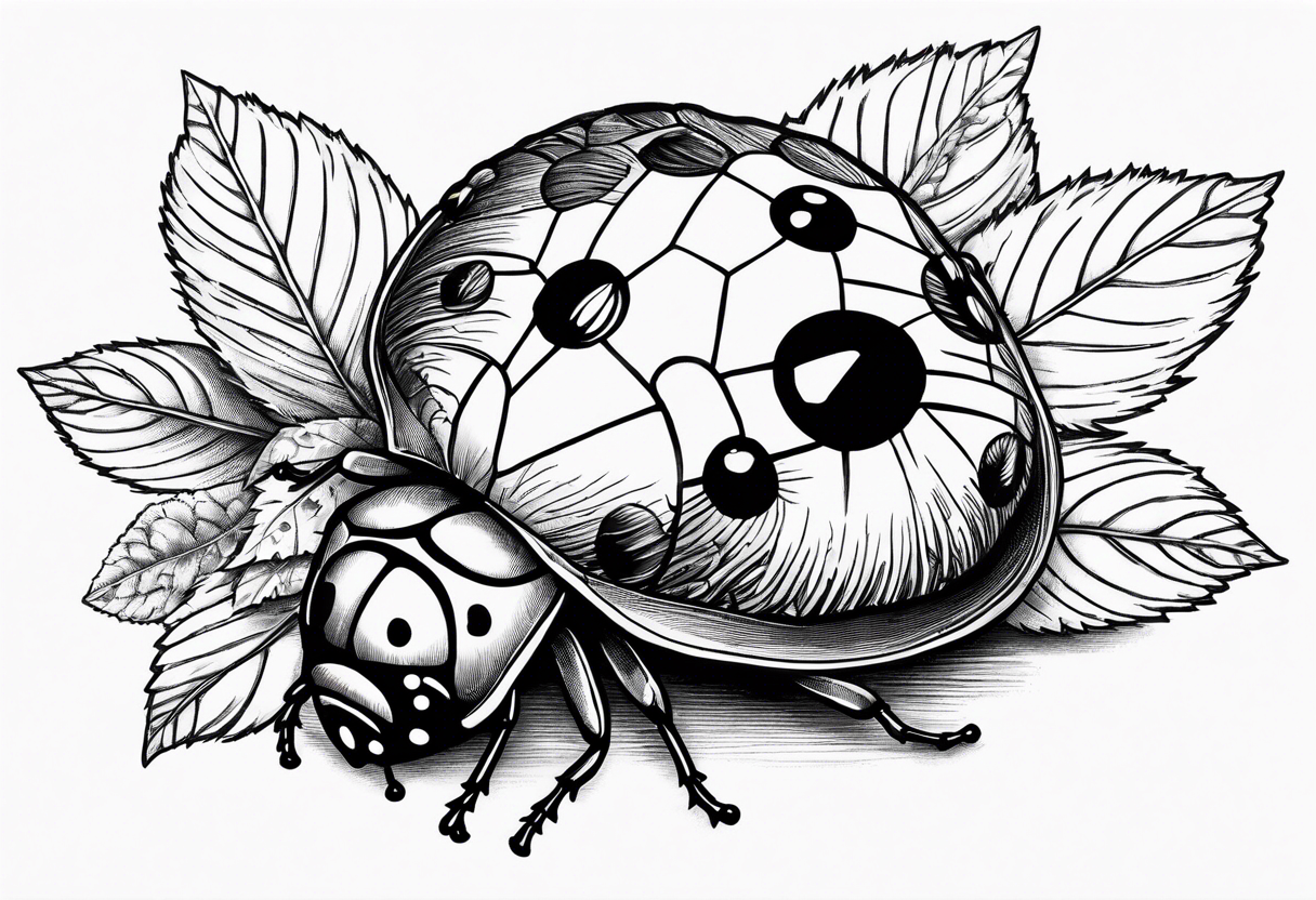 Acorn with open cap and ladybug tattoo idea