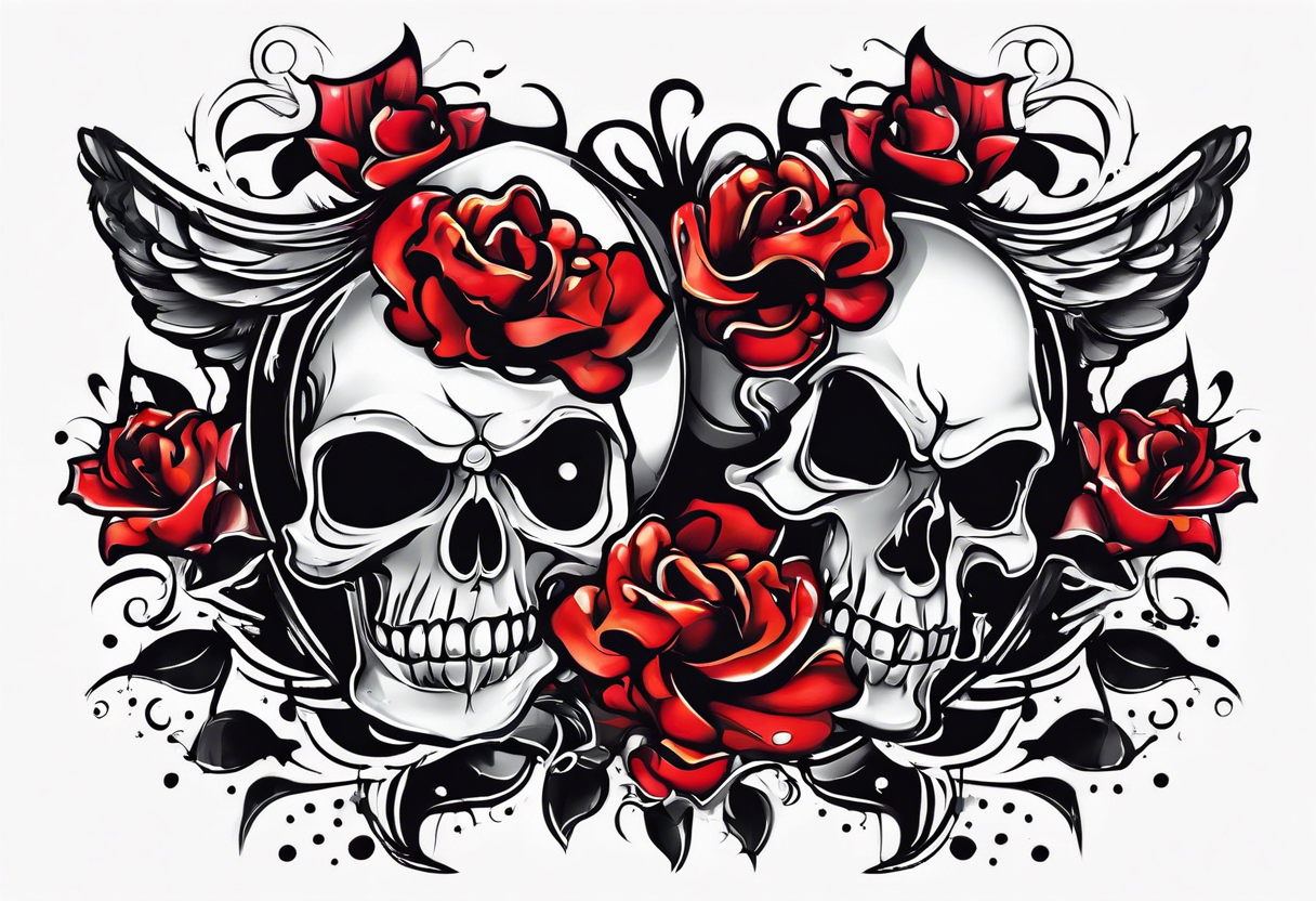 neck tattoo stencil about pain and struggle in new school or polka trash style with funny skulls tattoo idea