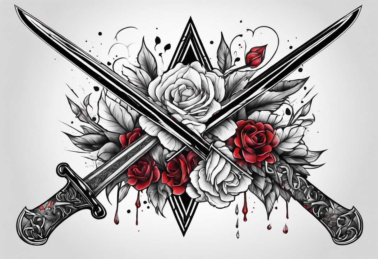 Bloody sword and flowers tattoo idea