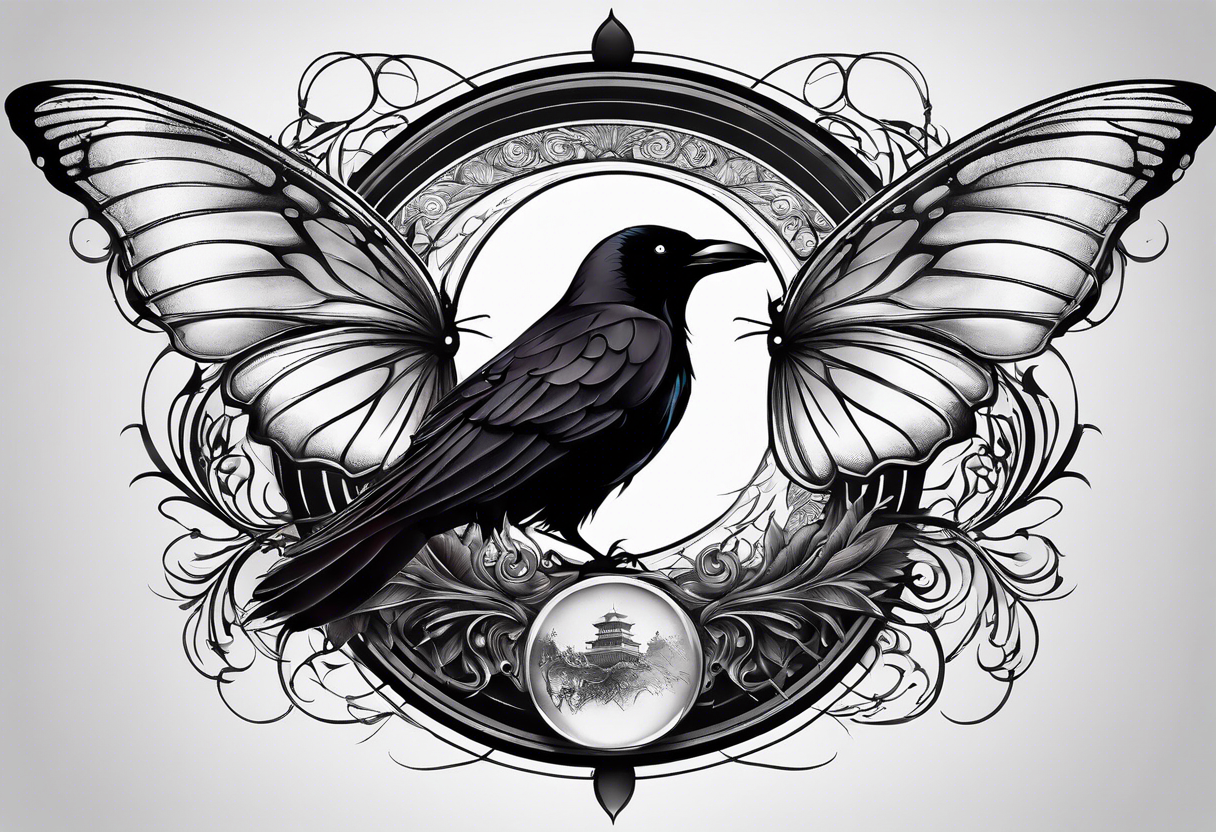 A Butterfly and a Raven like Yin Yang tattoo idea