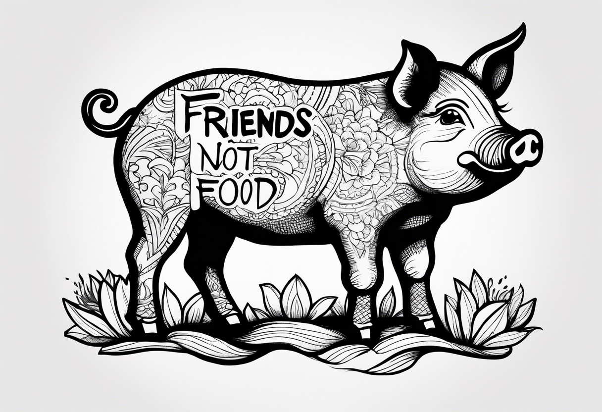 cute pig or piglet.
with text: "friends not food" tattoo idea