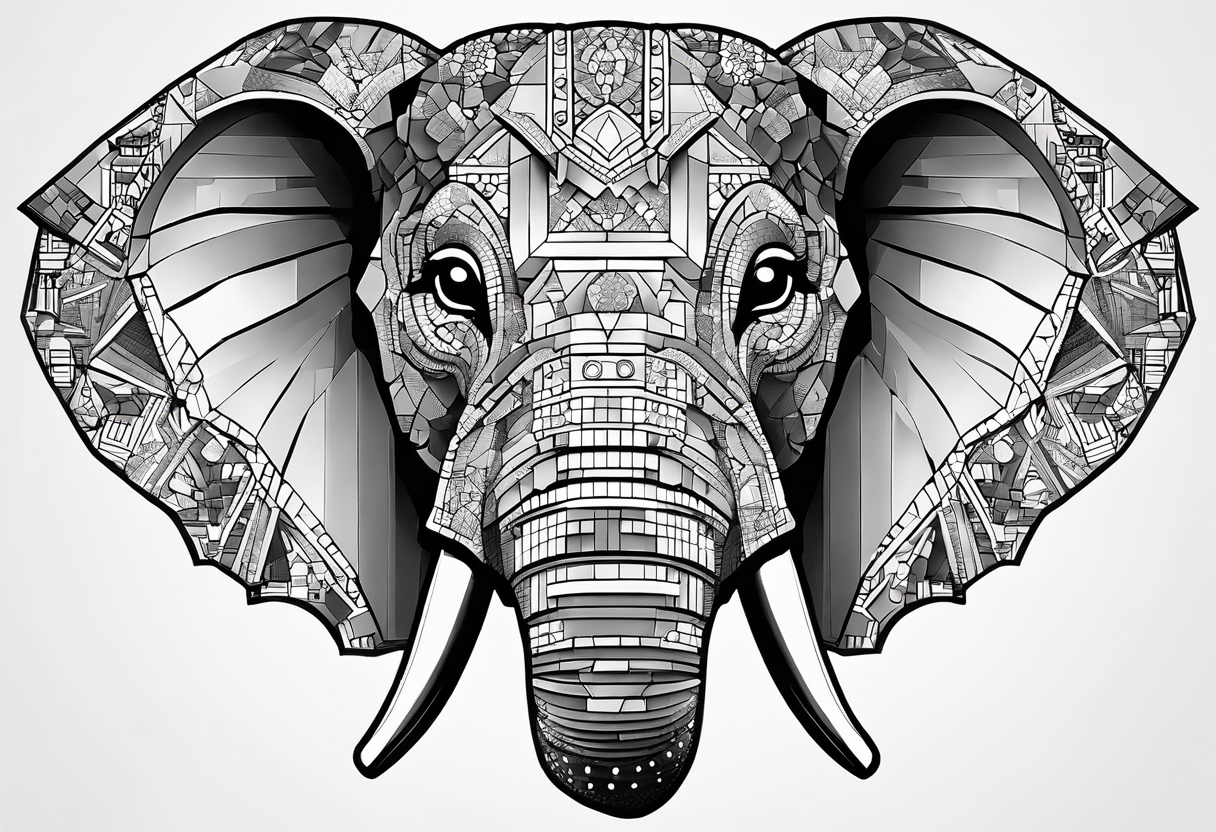 Elephant head made of lego blocks tattoo idea