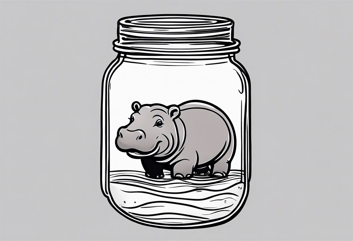 Baby hippo floating in a Mason jar filled with water tattoo idea