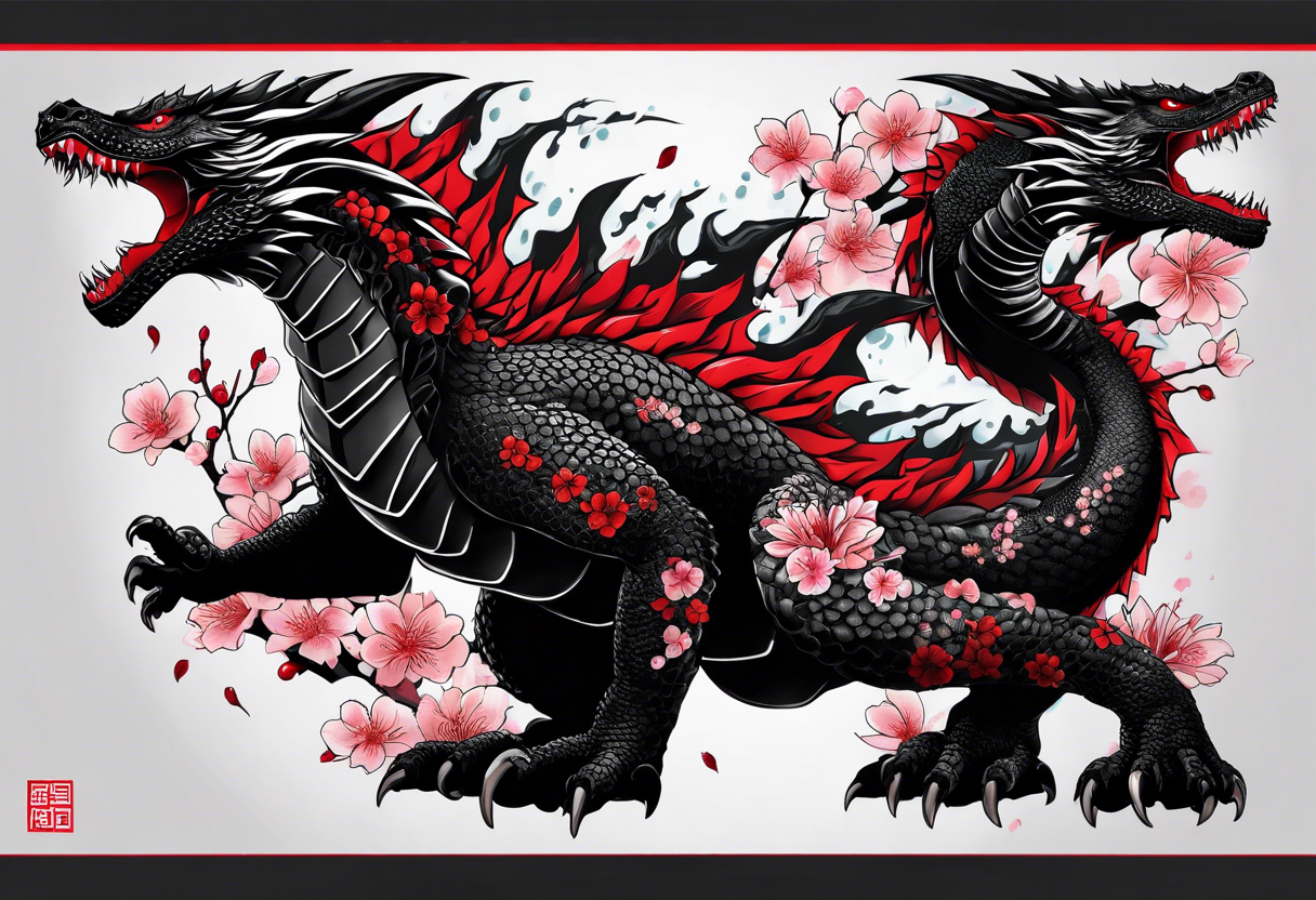 Tattoo design of a colorful godzilla on Craiyon