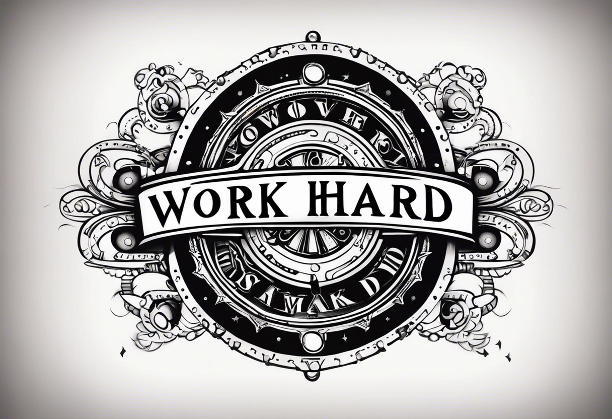 I want a tattoo containing the following two words "work hard" and "play hard" in a steam punk design tattoo idea