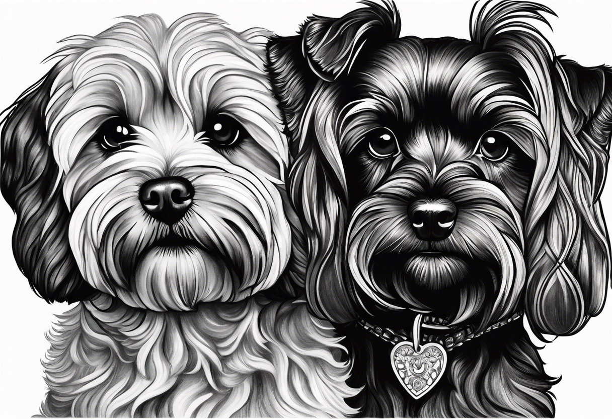 a black cockapoo and a yorkshire terrier sat next to each other tattoo idea