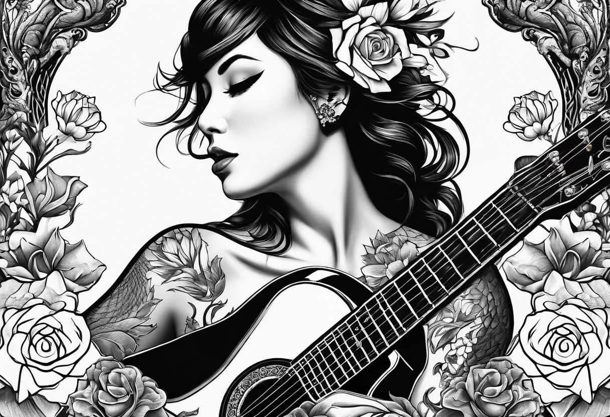 Guitar, flowers, dragon tattoo idea