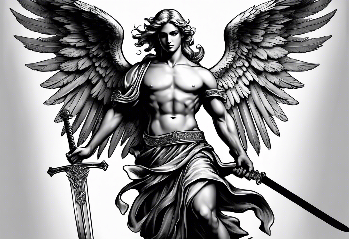 Guardian angel holding sword tattoo idea