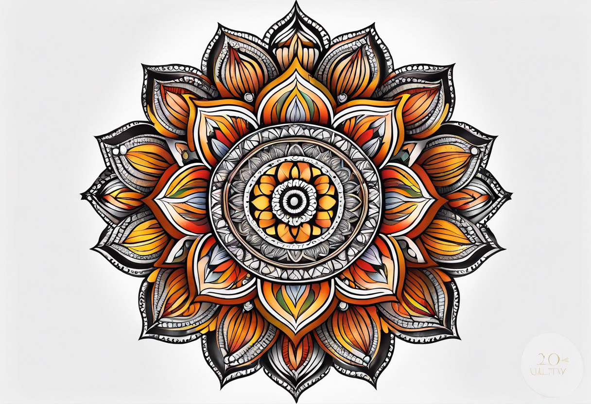 simple male mandala elbow tattoo in fall colors tattoo idea