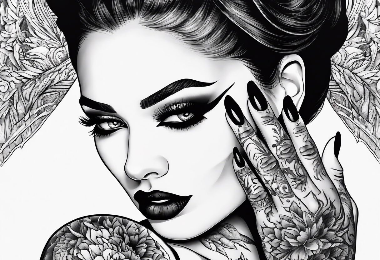 Horror women’s fingers with nails close half of her face tattoo idea