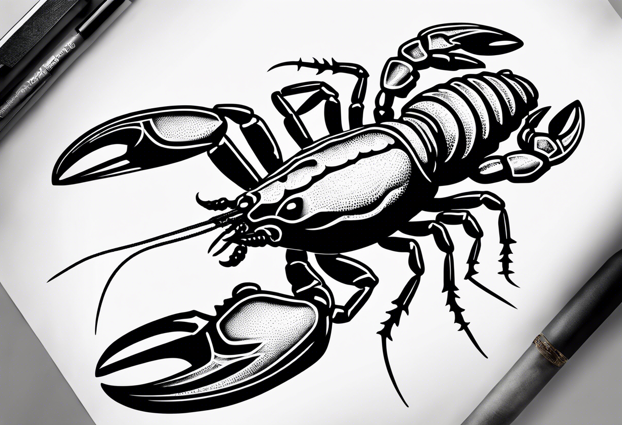 Shadow stencil of a lobster with claws tattoo idea