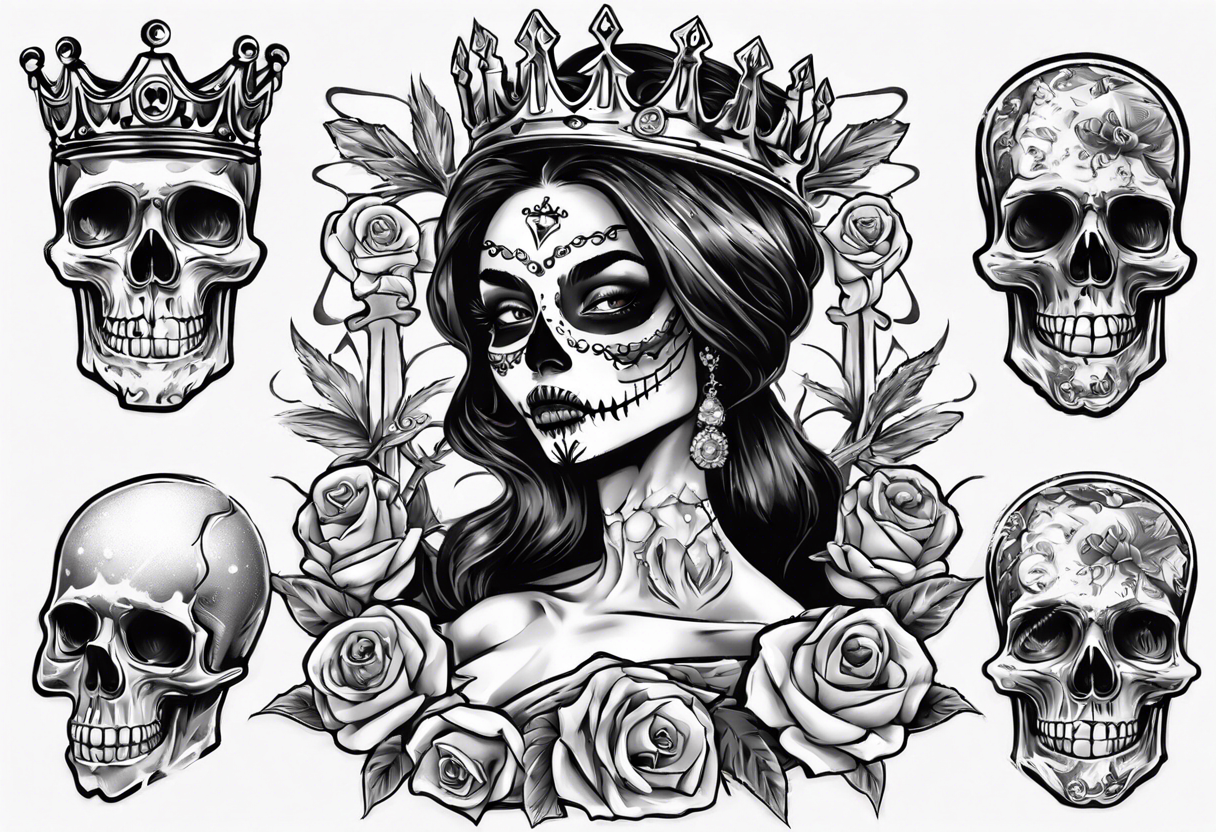 santa la muerta with money and crown
on the card tattoo idea