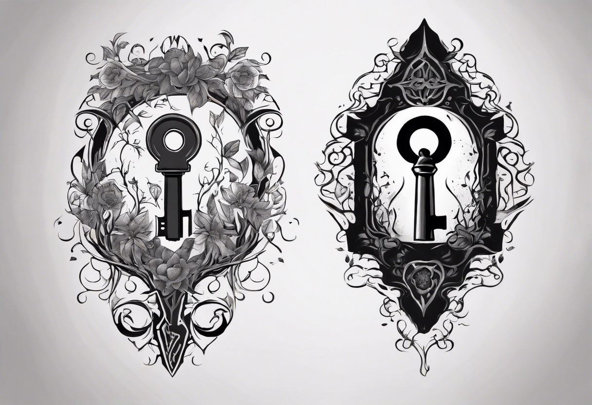 Key and keyhole tattoo done in watercolor style,