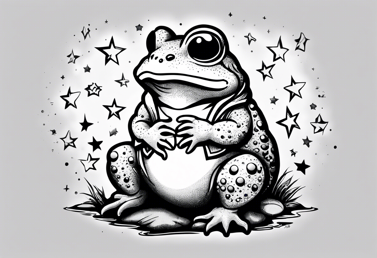 Toad in lab coat pointing at stars smirk tattoo idea