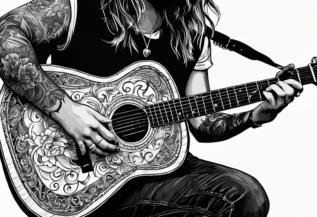 acoustic guitar with the lyrics que me lleven canciones cuando ya me haya muerto tattoo idea