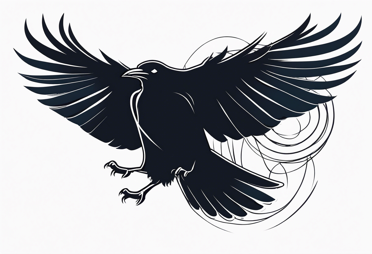 raven in flight viewed from behind tattoo idea