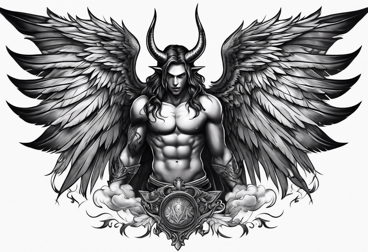 Devil with angel wings fighting upward tattoo idea