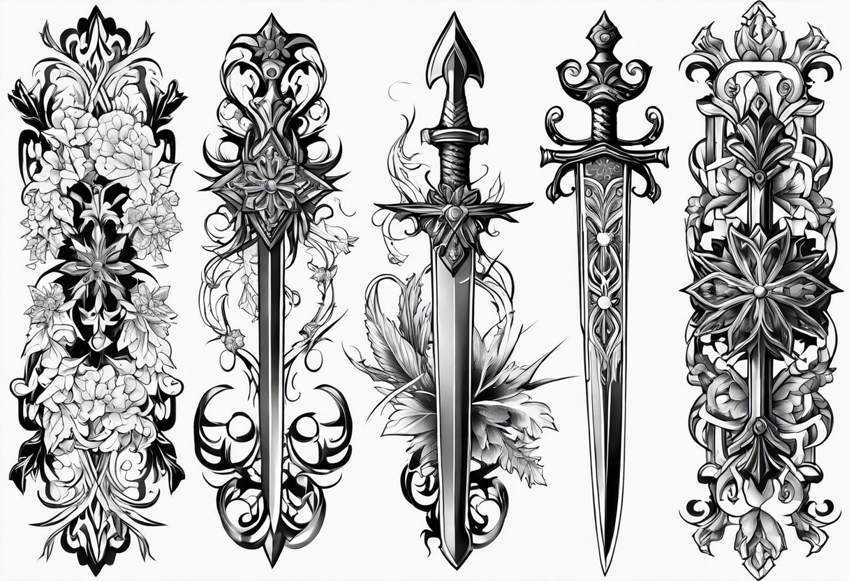 snowflakes on swords tattoo idea