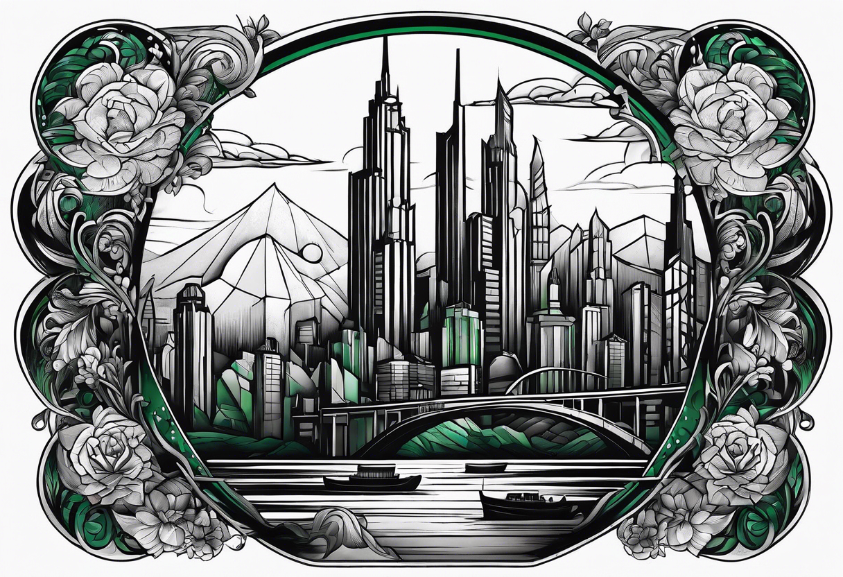 very dark emerald city tattoo idea