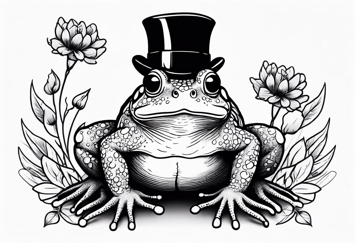 Cute toad wearing top hat and a suit standing on its Back legs while holding flowers tattoo idea