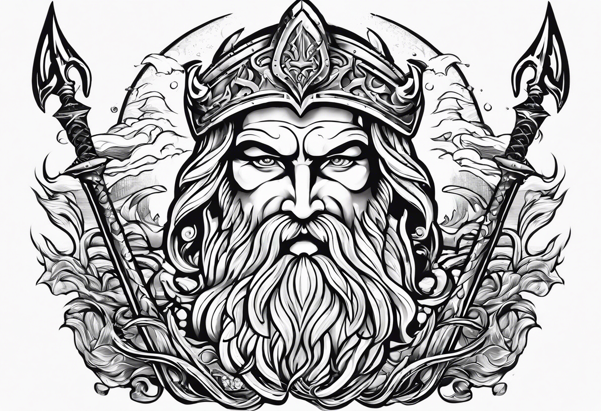 Poseidon’s Trident with Atlantis backdrop tattoo idea