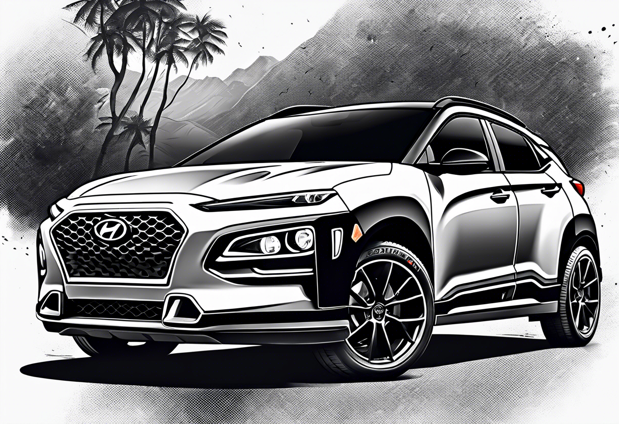 hyundai kona rally muscle car with lightning bolts tattoo idea