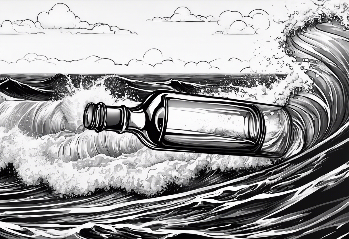 A message i a bottle floating at sea. tattoo idea