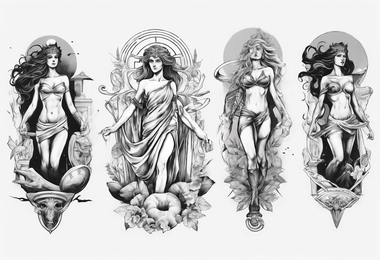 Greek mythology sleeve for women to signify power and success tattoo idea