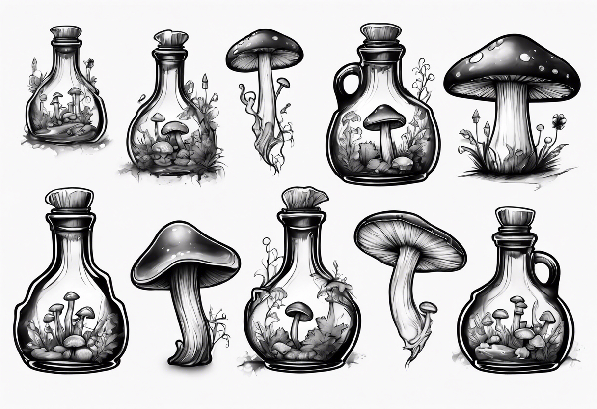 potion bottle with. mushrooms inside tattoo idea